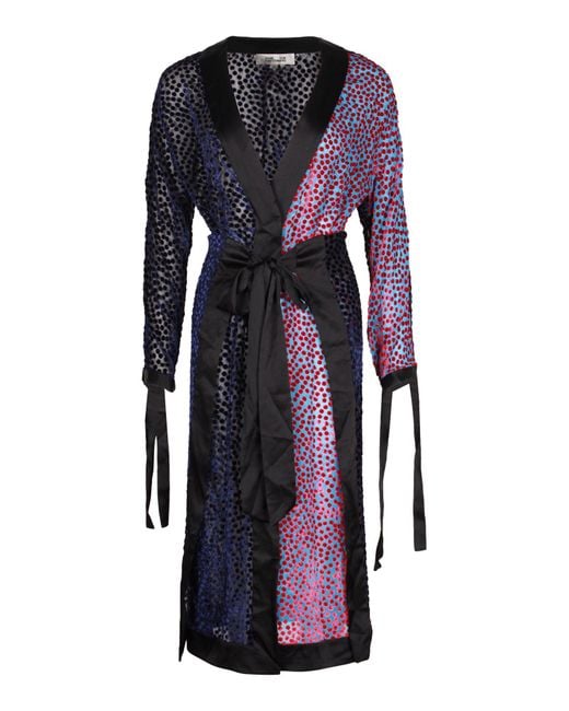 Diane von Furstenberg Blue Burnout Velvet Kimono Wrap Dress In Multicolor Viscose
