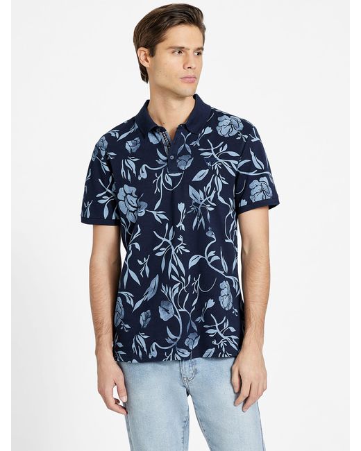 Guess Factory Blue Eco Finn Printed Polo for men