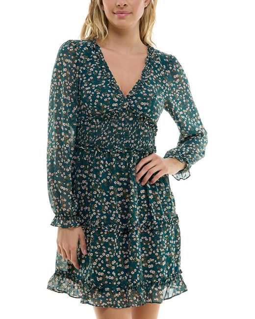 Bcx Green Juniors Floral Print Polyester Midi Dress