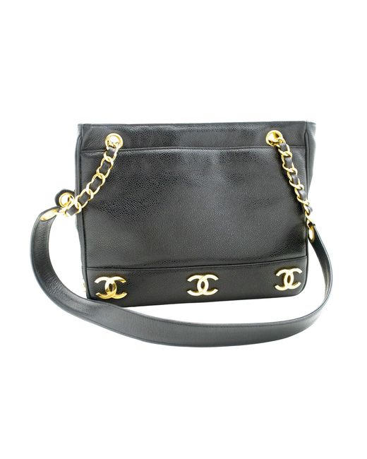 Chanel Black Triple Coco Leather Shoulder Bag (pre-owned)
