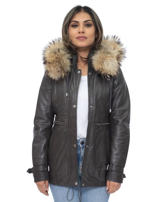 Infinity Leather Brown Leather Hooded Parka Jacket-Putian
