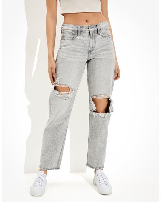 American Eagle Outfitters Gray Ae Ripped '90s Straight Jean