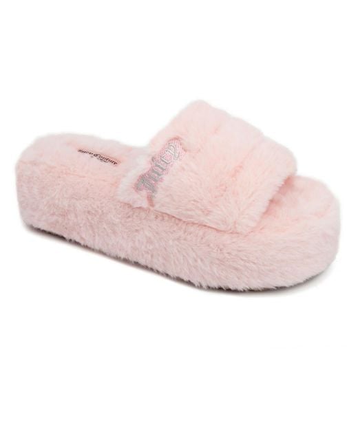 Juicy Couture Pink Jc World Faux Fur Slip On Slide Slippers