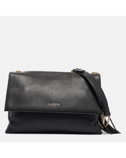 Lanvin Black Leather Sugar Tassel Flap Shoulder Bag