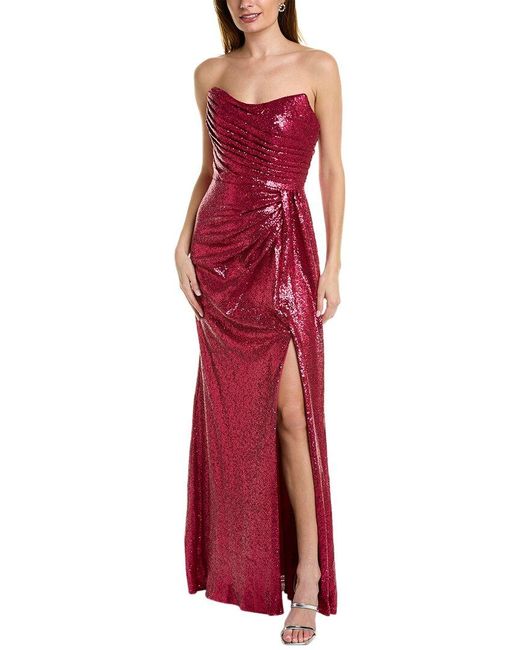 Rene Ruiz Strapless Sequin Draped Gown in Red | Lyst