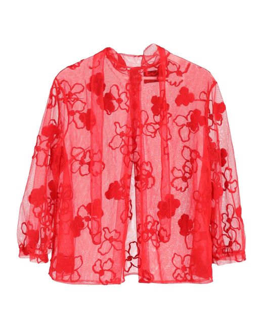 Simone Rocha Embroidered Tulle Blouse In Red Polyamide
