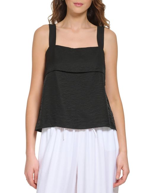 DKNY Black Fold-over Tank Pullover Top