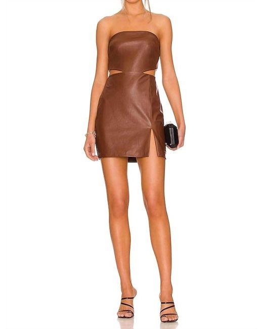 Amanda Uprichard Brown Kloss Cutout Faux Leather Mini Dress