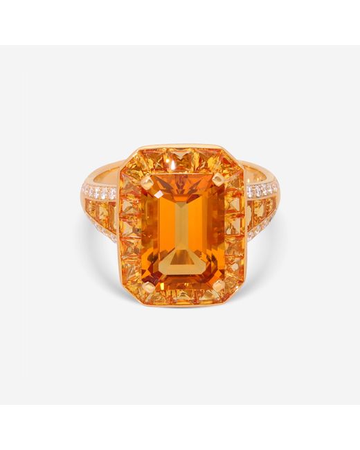 Roberto Coin Orange 18k Yellow Diamond Citrine & Sapphire Art Deco Ring 3780119ay65x