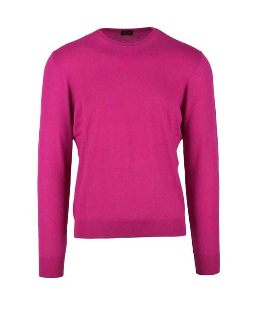 Drumohr Pink Thin Cashmere Crew Neck Pullover for men