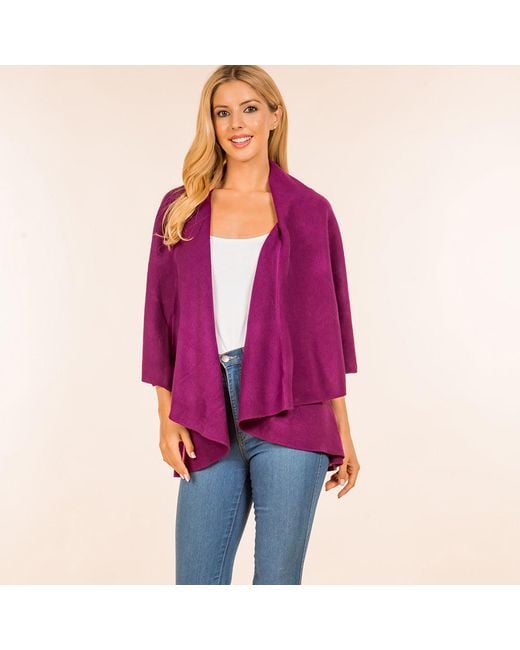 TRUEDAMES Purple Open Front Solid Wrap Poncho