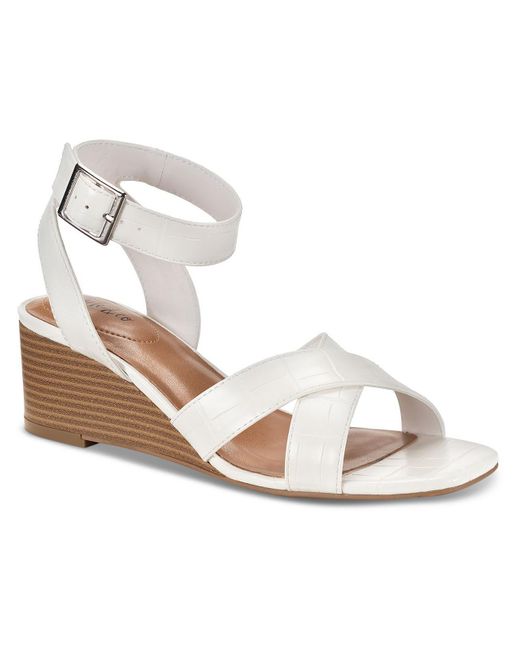 Style & Co. White Leezaap Sling Back Faux Leather Wedge Sandals