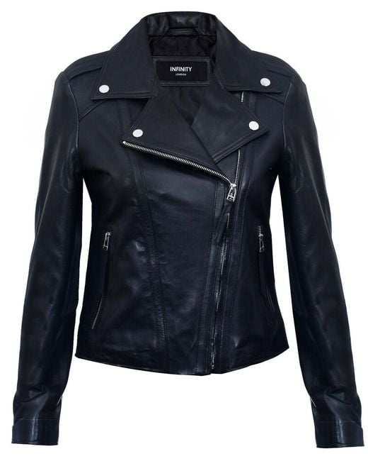 Infinity Leather Blue Leather Biker Jacket-Tamale