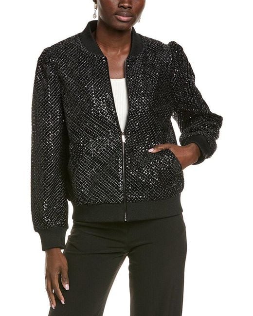 Endless Rose Black Velvet Sequin Bomber Jacket