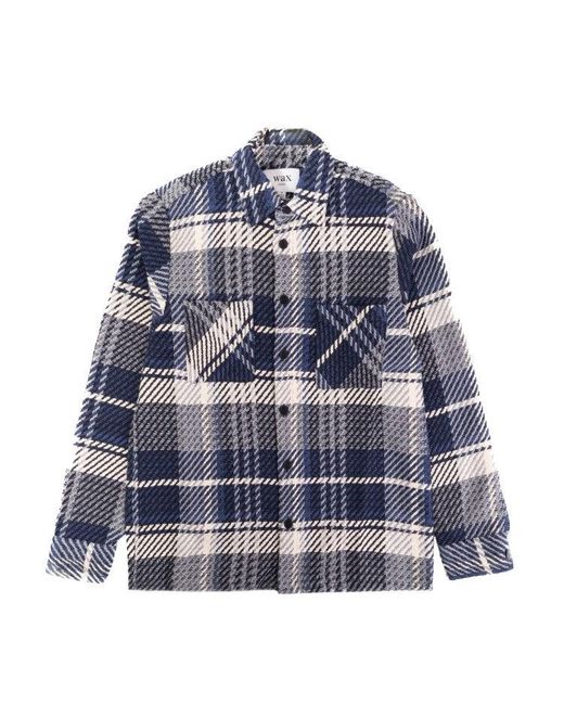 Wax London Blue And Ecru Check-Functional Layering Top for men