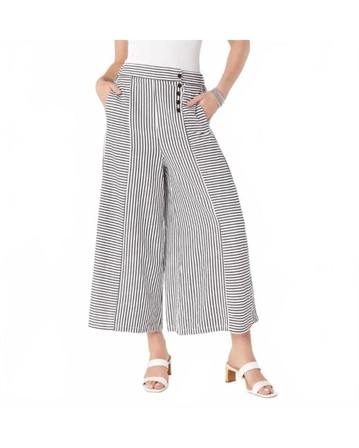Coco + Carmen Gray Dahila Striped Textured Pants With Side Buttons
