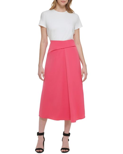 Calvin Klein Pink High Rise Twist Waist Midi Skirt