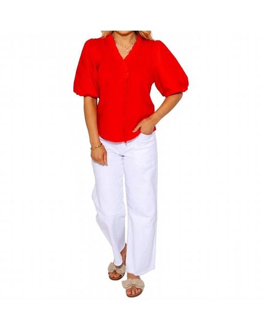 Thml Red Victory Flutter Poplin Top