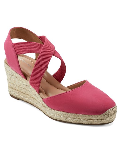 Easy Spirit Pink Meza Leather Suede Wedge Sandals