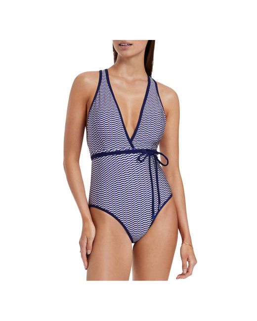 Jets by Jessika Allen Blue Amoudi Plunge 1pc Printed Nylon One-piece Swimsuit