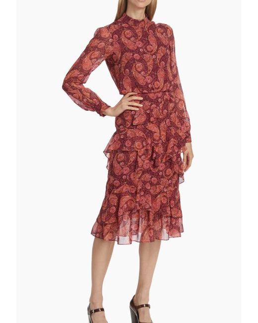 Saloni Red Silk Georgette Midi Dress 2025-ruby Paisley