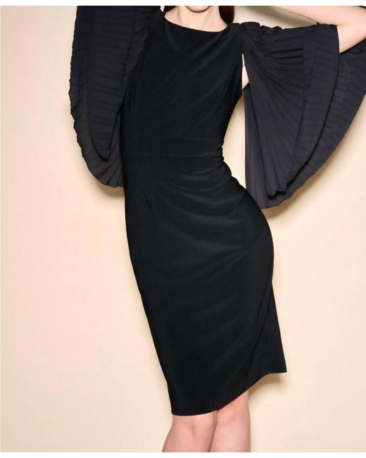 Joseph Ribkoff Black Pleated Sleeve Midi Dress