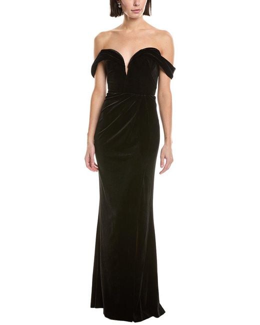 Marchesa Black Off-The-Shoulder Velvet Maxi Dress