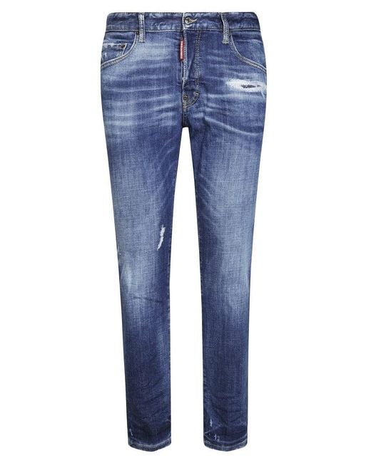 DSquared² Blue Slim Fit Five-Pocket Jeans With Distressed Detailing for men