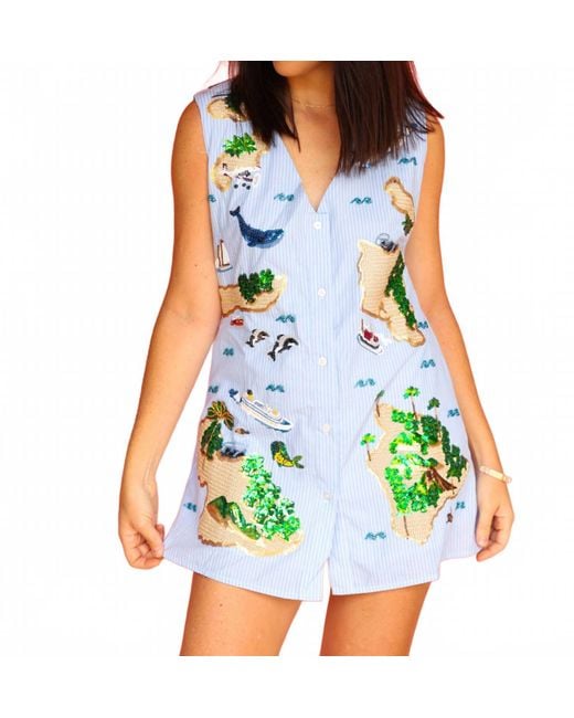 Queen Of Sparkles Blue Stripe Island Cotton Tank Dress