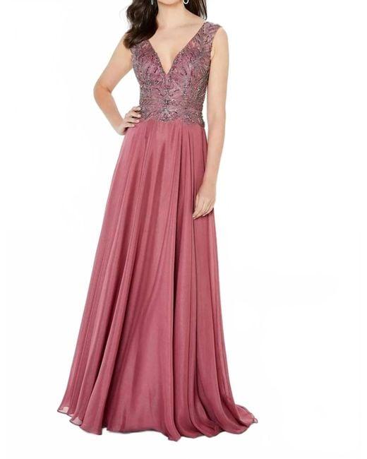 Montage by Mon Cheri Purple Beaded Tulle Flowy A Line Dress