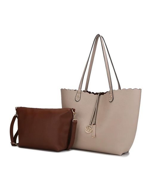 MKF Collection by Mia K Brown Amahia Vegan Leather Reversible Shopper Tote Bag With Crossbody Pouch By Mia K