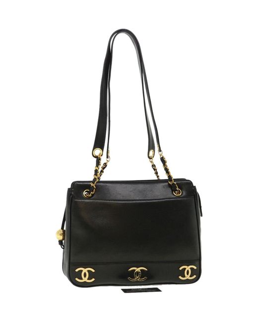 Chanel Black Chain Shoulder Bag Lamb Skin Cc Auth 32454a