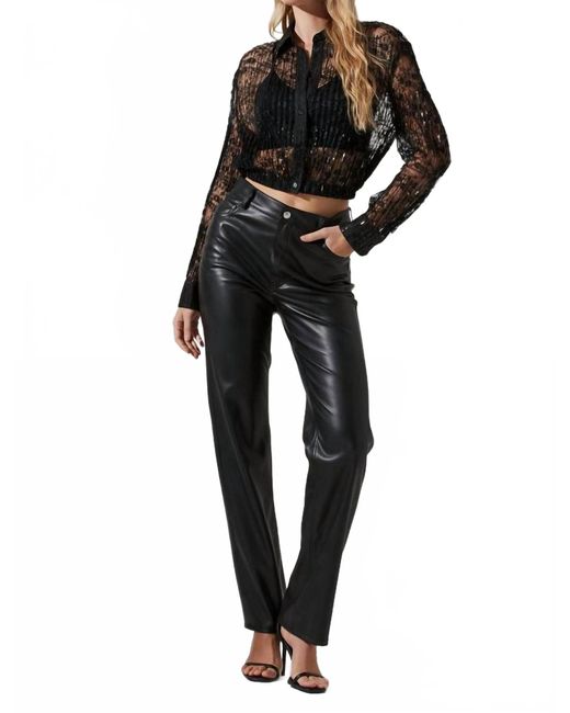 Astr Black Sequin Button Up Top