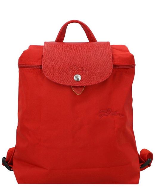 Longchamp Red Le Pliage Green Canvas Backpack