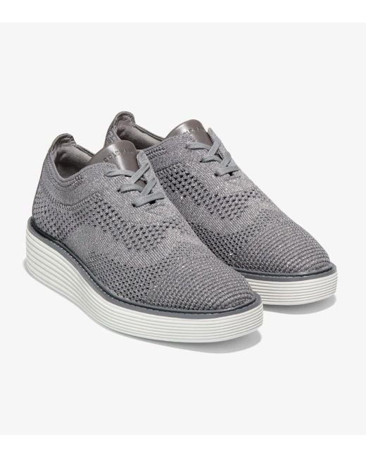 Cole Haan Gray Original Grand Platform Stitchlite Oxford 9 Shoes Fzp239 ,9)