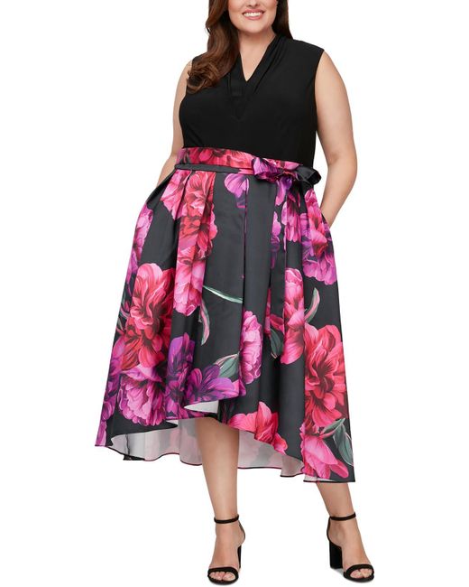 SLNY Pink Plus Floral Print Polyester Fit & Flare Dress