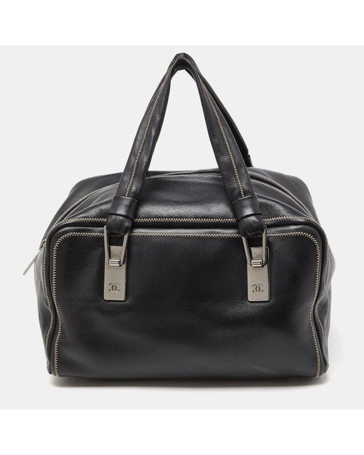 Chanel Black Leather Cc Bowler Bag