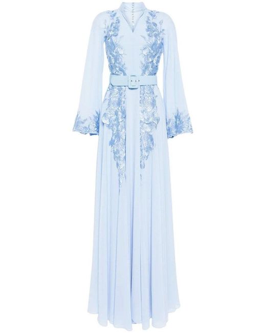 Saiid Kobeisy Blue Crepe Georgette Beaded Kaftan