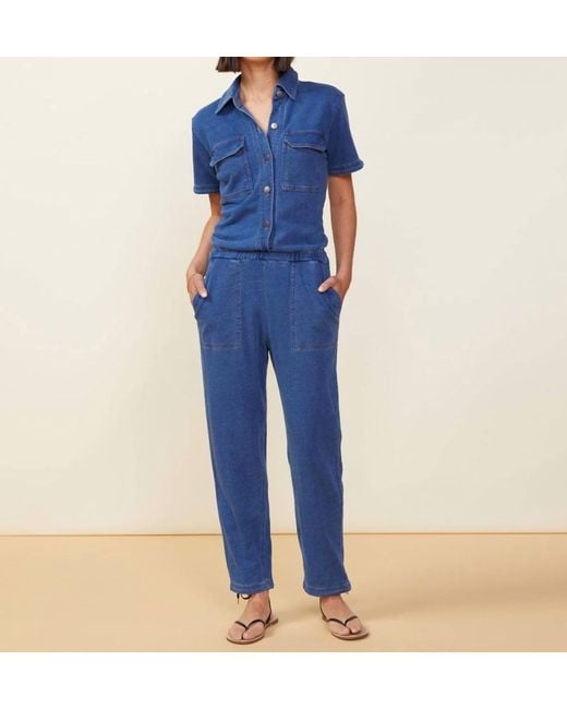 Monrow Blue French Terry Jumpsuit In Indigo