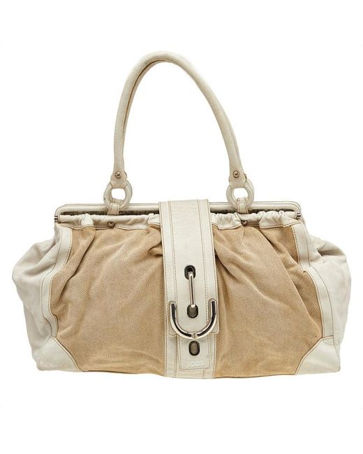 Tod's Natural / Offleather And Canvas Satchel