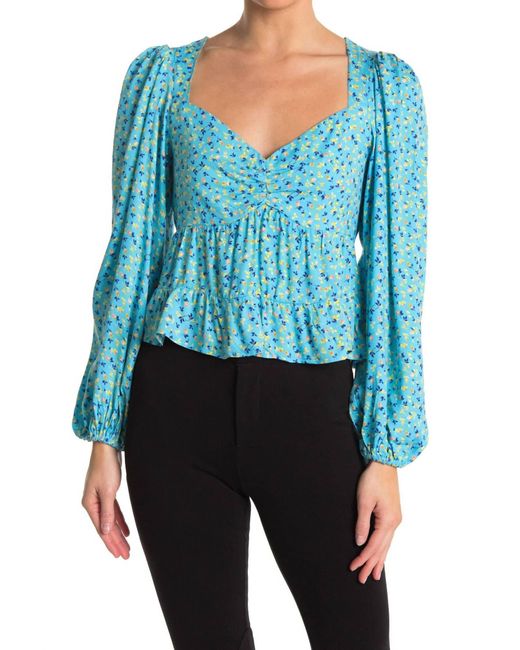 AFRM Blue Soni Balloon Sleeve Crop Top