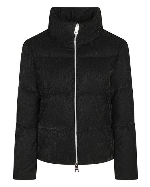 Herno Women's Black Cropped Down Coat With Horizontal Quilting And High Stand Collar