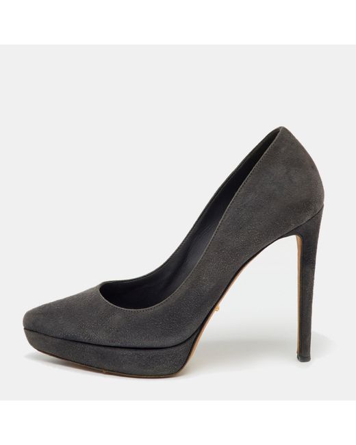 Sergio Rossi Black Dark Suede Pointed Toe Platform Pumps