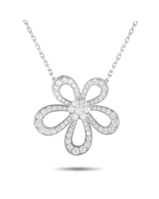 Van Cleef & Arpels Metallic 18k Gold 2.37ct Diamond Flower Lace Pendant Necklace Vcarp05100