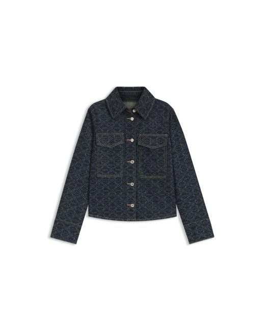 HUGO Blue Rigid-Denim Jacket With Monogram Laser Print