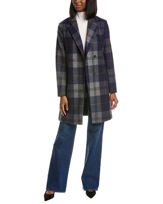 Sam Edelman Plaid Cut Away Coat in Blue Lyst