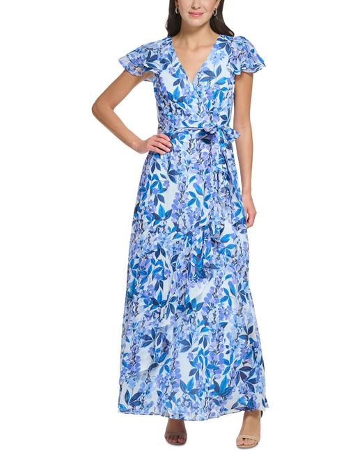Eliza J Blue Chiffon Floral Maxi Dress