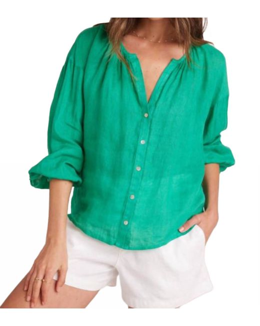 Bella Dahl Green Shirred Neck Blouse