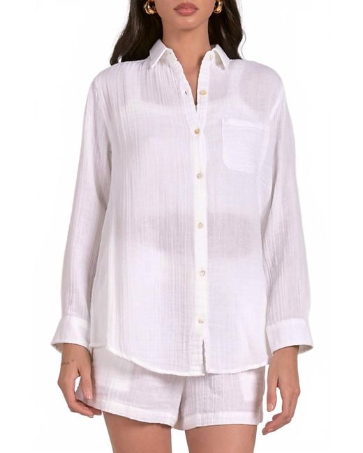 Elan White Long Sleeve Button Down Top