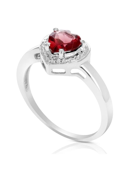 1 cttw Heart Shape Garnet Ring in .925 Sterling Silver with Rhodium Plating